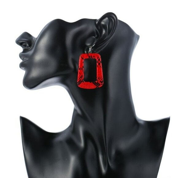 Briella Style Brown Snake Skin Pattern Open Square Dangle Earrings Gift Packaged - Picture 3 of 10